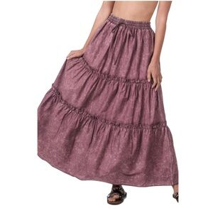Zenana Eggplant Purple Acid Washed Ruffle Tiered Maxi Skirt NWT Size‎ 3X